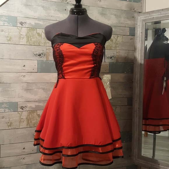 Red Dress with Black Lace Accents - Picture 1 of 5